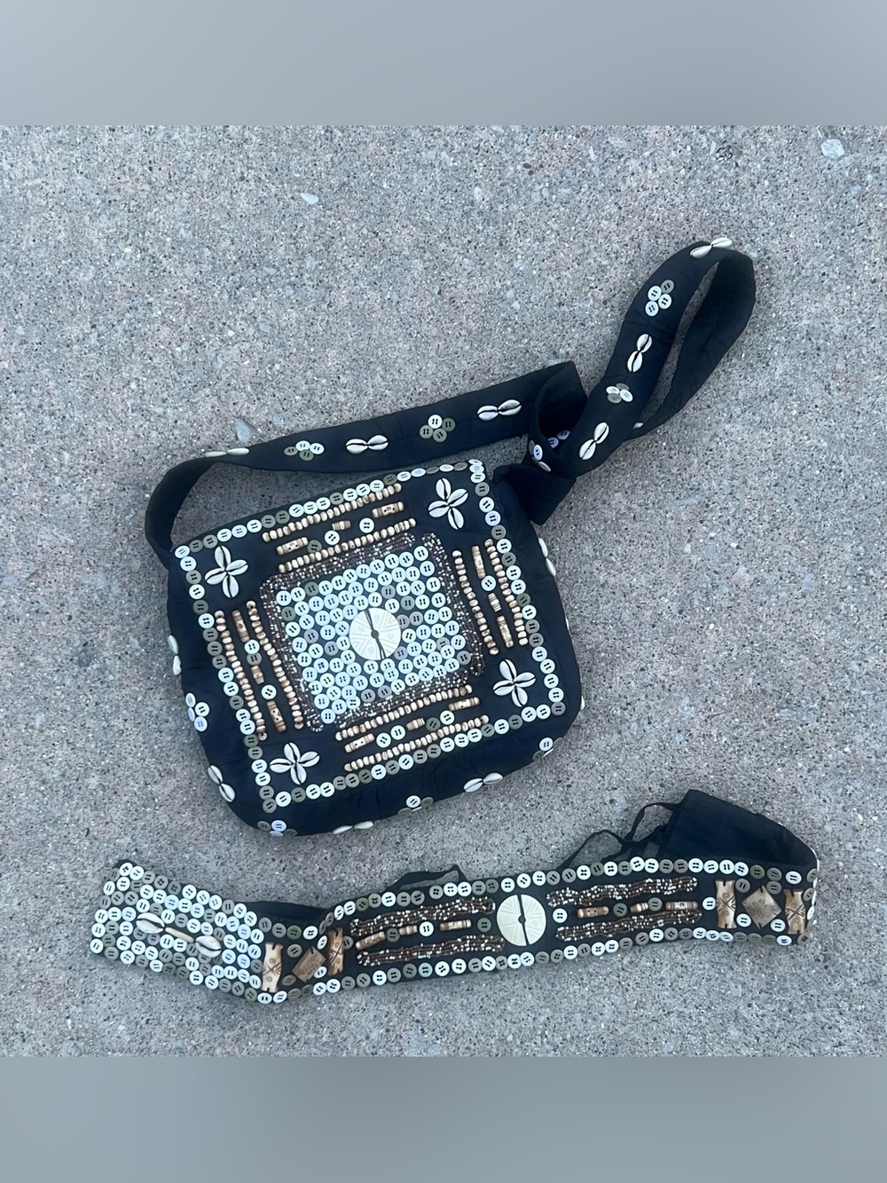 Embellished Black Beaded Crossbody Bag